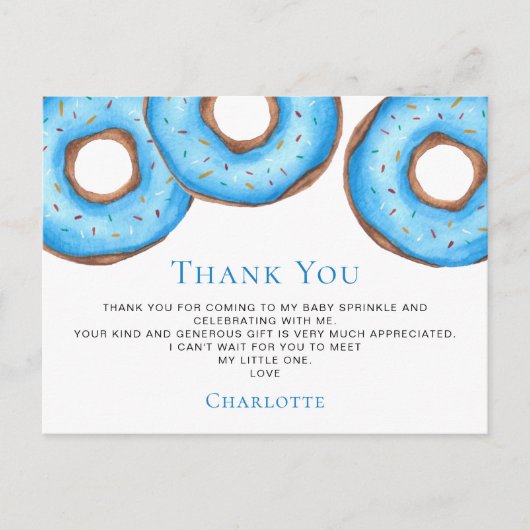 Blue Donuts Baby Sprinkle Bedankt Briefkaart (Voorkant)