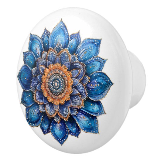 Blue Doodle 3D Mandala Keramische Knop (Rechts)
