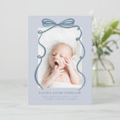 Blue Doodle Bow Lijst Geboorteaankondiging Foto Aankondiging (Staand voorkant)