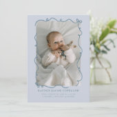 Blue Doodle Bows Lijst Geboorteaankondiging Foto Aankondiging (Staand voorkant)