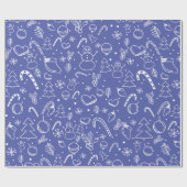 Blue Doodle Christmas Pattern - Leuk en feestelijk Cadeaupapier (Vlak)