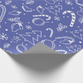 Blue Doodle Christmas Pattern - Leuk en feestelijk Cadeaupapier (Hoek)