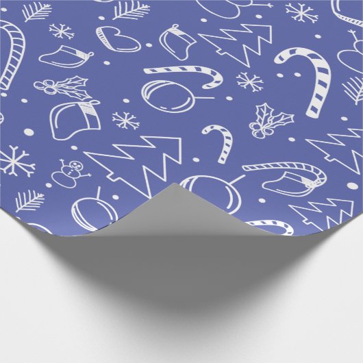 Blue Doodle Christmas Pattern - Leuk en feestelijk Cadeaupapier (Hoek)