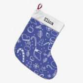 Blue Doodle Christmas Pattern - Leuk en feestelijk Grote Kerstsok (Voorkant (Hangend))