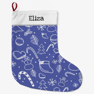 Blue Doodle Christmas Pattern - Leuk en feestelijk Grote Kerstsok