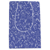 Blue Doodle Christmas Pattern - Leuk en feestelijk Medium Cadeauzakje (Voorkant)