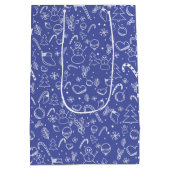 Blue Doodle Christmas Pattern - Leuk en feestelijk Medium Cadeauzakje (Achterkant)