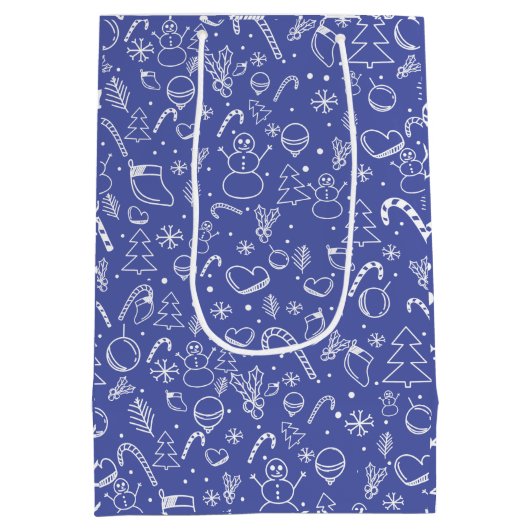Blue Doodle Christmas Pattern - Leuk en feestelijk Medium Cadeauzakje (Achterkant)