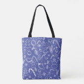 Blue Doodle Christmas Pattern - Leuk en feestelijk Tote Bag (Achterkant)