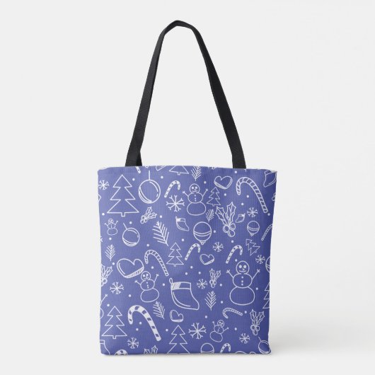 Blue Doodle Christmas Pattern - Leuk en feestelijk Tote Bag (Achterkant)