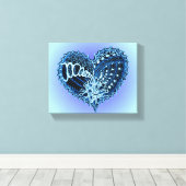 Blue Doodle Heart Canvas Afdruk (Insitu (Houten vloer))