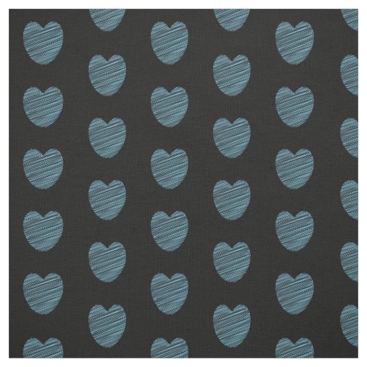 Blue Doodle Heart Patroon Stof (Swatch)