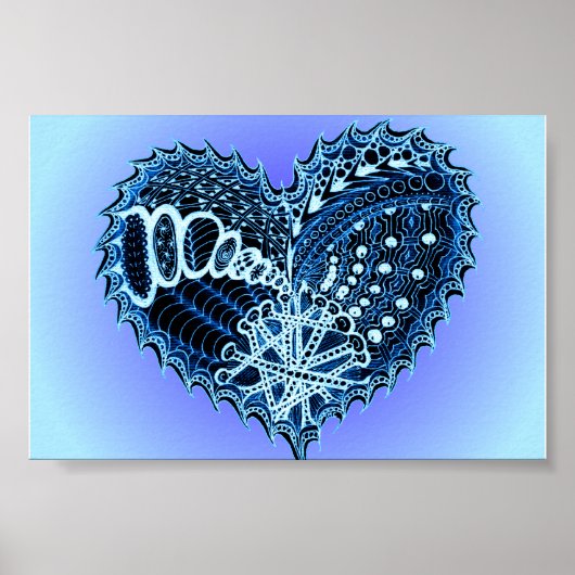 Blue Doodle Heart Poster (Voorkant)