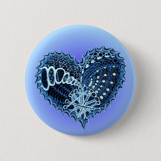 Blue Doodle Heart Ronde Button 5,7 Cm (Voorkant)