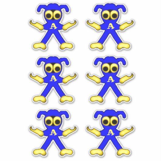 Blue Doodle Man Cute Cartoon Super Hero Sticker (Voorkant)