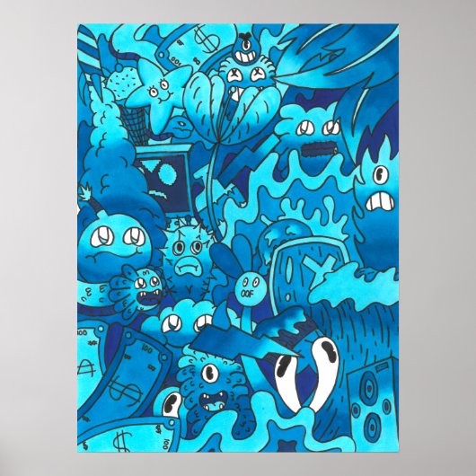 Blue Doodle Poster (Voorkant)