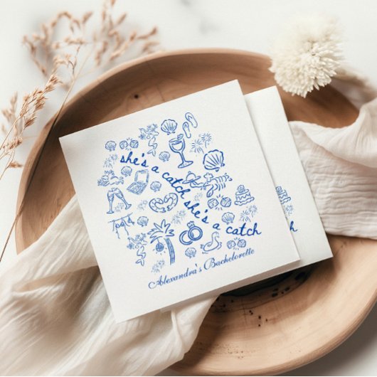 Blue Doodle Tropical Bachelorette Celebration Servet