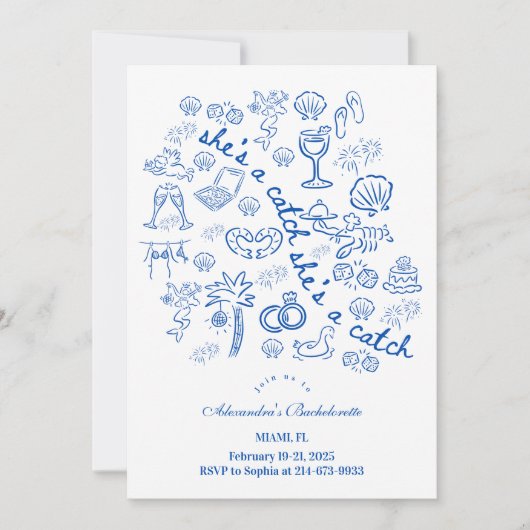 Blue Doodle Tropical Bachelorette Kaart (Voorkant)