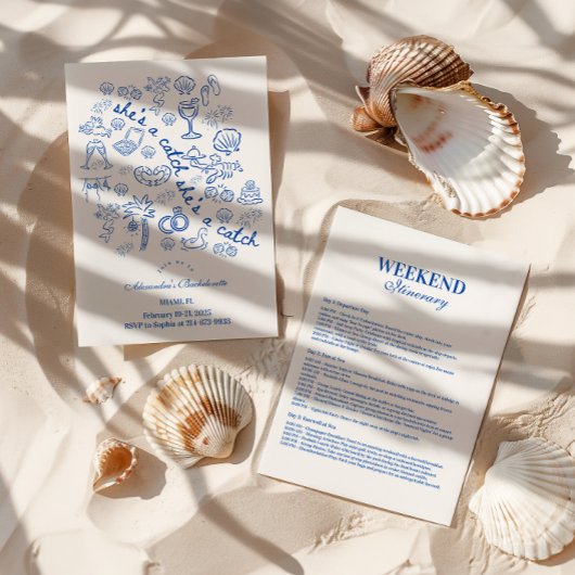 Blue Doodle Tropical Bachelorette Kaart