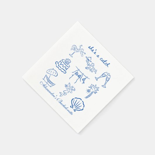 Blue Doodle Tropical She's a Catch Bachelorette  Servet (Hoek)