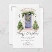 Blue Door Rustic Christmas New Home Card Aankondigingskaart (Voorkant / Achterkant)