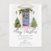 Blue Door Rustic Christmas New Home Card Aankondigingskaart (Voorkant)