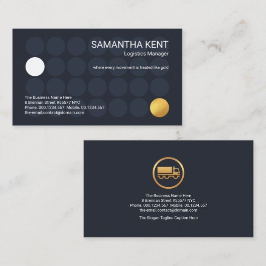 Blue Dot City Moving Gold Cargo Logistic Mover Visitekaartje (Voorkant / Achterkant)