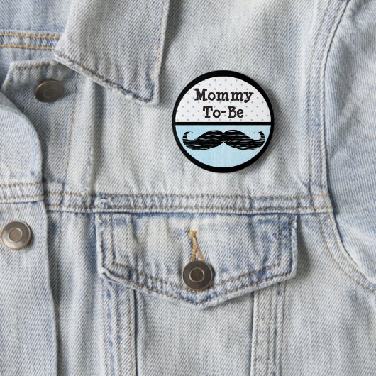 Blue Dot & Mustache Mama om Baby shower Button te  (In situ)