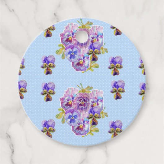 Blue Dot Pansy Flower Shabby Chic Retro Floral Bedankjes Labels (Voorkant)