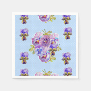 Blue Dot Shabby Chic Pansy Decor Serviette Napkins Servet