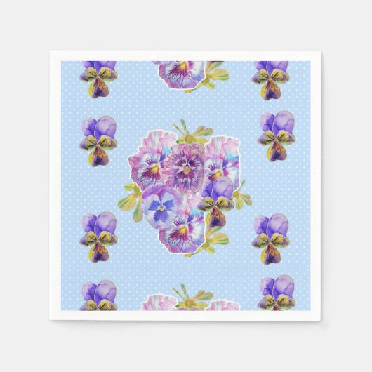 Blue Dot Shabby Chic Pansy Decor Serviette Napkins Servet (Voorkant)
