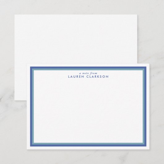 Blue Double Lijst Modern Stationery Note Kaart (Voorkant / Achterkant)