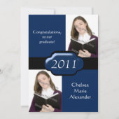 Blue Double Photo Graduation Party Invitation Kaart (Voorkant)