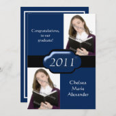 Blue Double Photo Graduation Party Invitation Kaart (Voorkant / Achterkant)