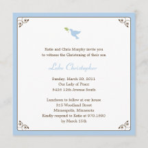 Blue Dove Baptism/Christening Invitation
