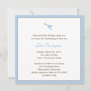 Blue Dove Baptism/Christening Invitation Kaart
