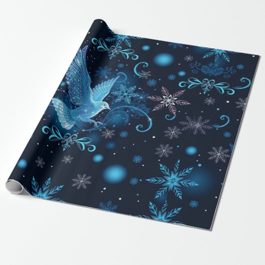 Blue Dove en Snowflakes kerstpakket Cadeaupapier (Uitgerold)