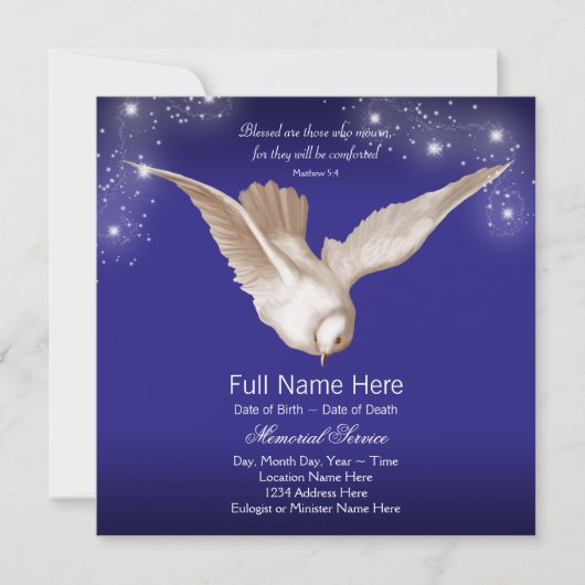 Blue Dove Memorial Service Aankondigingen (Voorkant)