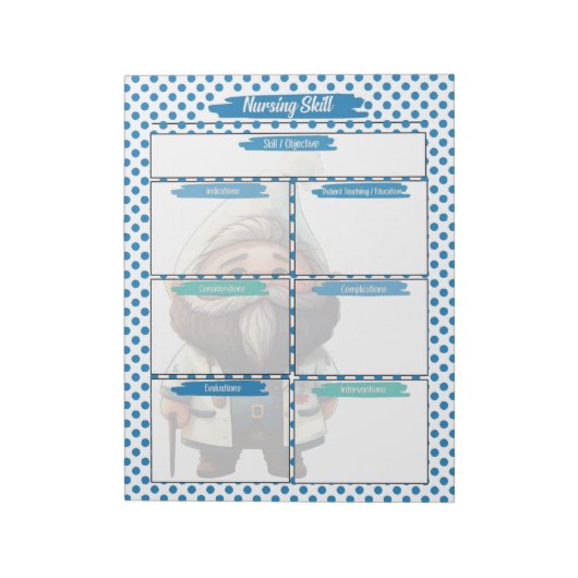 Blue Dr Gnome Verpleegkunde Student Skills Sjabloo Notitieblok (Linkerzijde)