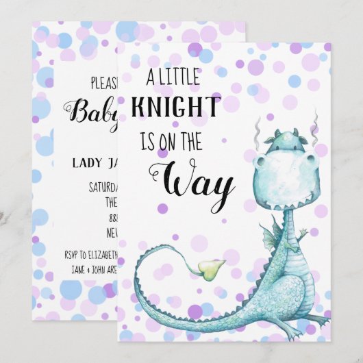 ** Blue Dragon Baby Boy Stippen Douche Uitnodiging (Voorkant / Achterkant)