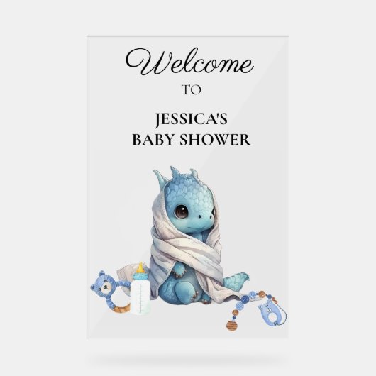 Blue Dragon Baby shower Dank u Acryl Bord (Voorkant)