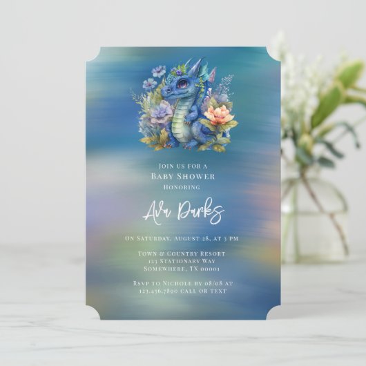 Blue Dragon Boy Baby shower Kaart (Staand voorkant)