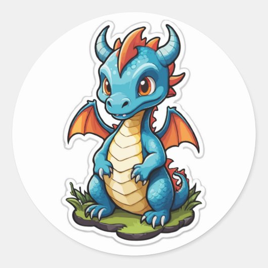 Blue Dragon Cartoon Sticker - Fantasy Art (Voorkant)