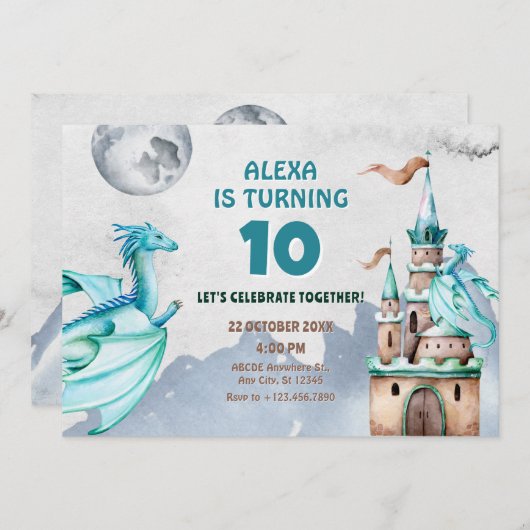 Blue Dragon Castle waterverf Kaart (Voorkant / Achterkant)