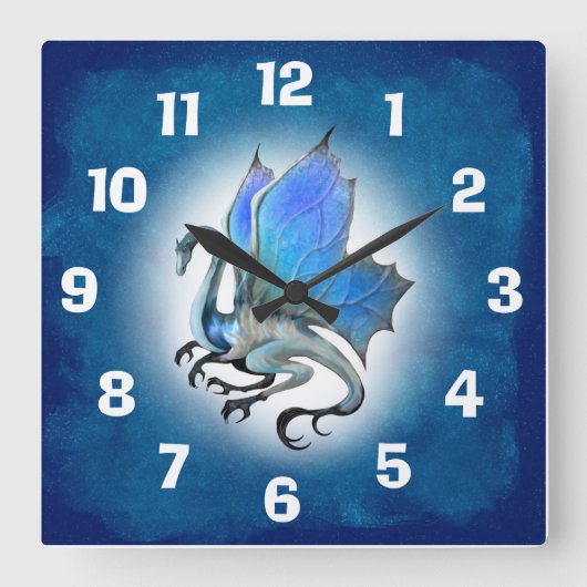 Blue Dragon Clock Vierkante Klok (Voorkant)