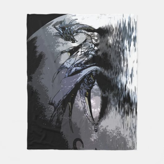 Blue Dragon en Moon Illustration Fleece Blanket (Voorkant)