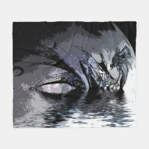 Blue Dragon en Moon Illustration Fleece Blanket