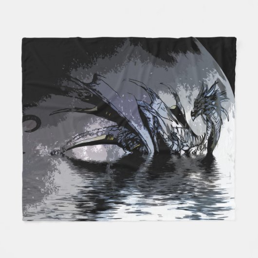 Blue Dragon en Moon Illustration Fleece Blanket (Voorkant (Horizontaal))