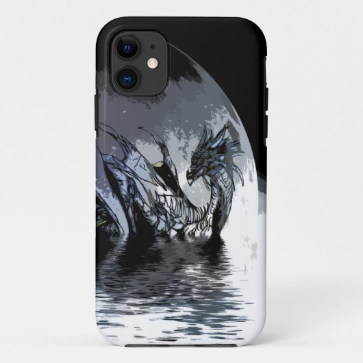 Blue Dragon en Moon Illustration iPhone Case (Achterkant)