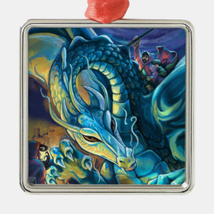 Blue Dragon en Rider Metalen Ornament